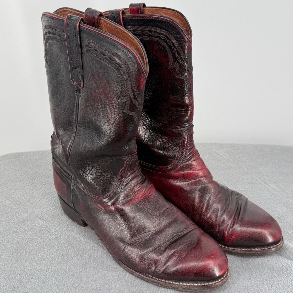 Lucchese 2000 Mens Western Cowboy Boots T002102 Black Red Leather 9.5 E